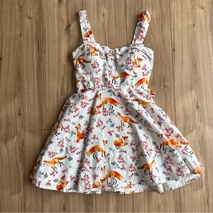 Ixia Fox Print Floral Fit and Flare Dress Pin Up Mini Skater Retro Medium Ditzy